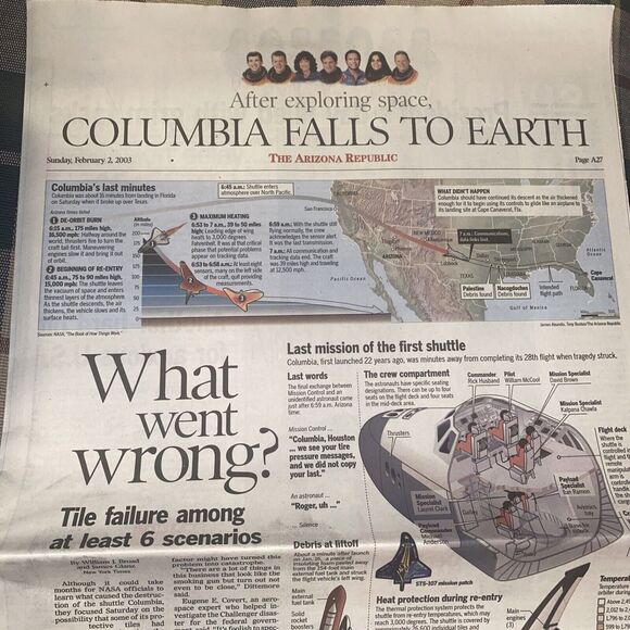 The Arizona Republic February 2 2003 Shuttle Falls To Earth NASA Hunts For Clues - Picture 4 of 6